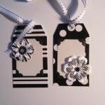 Set Of 6 Black And White Flower Tags