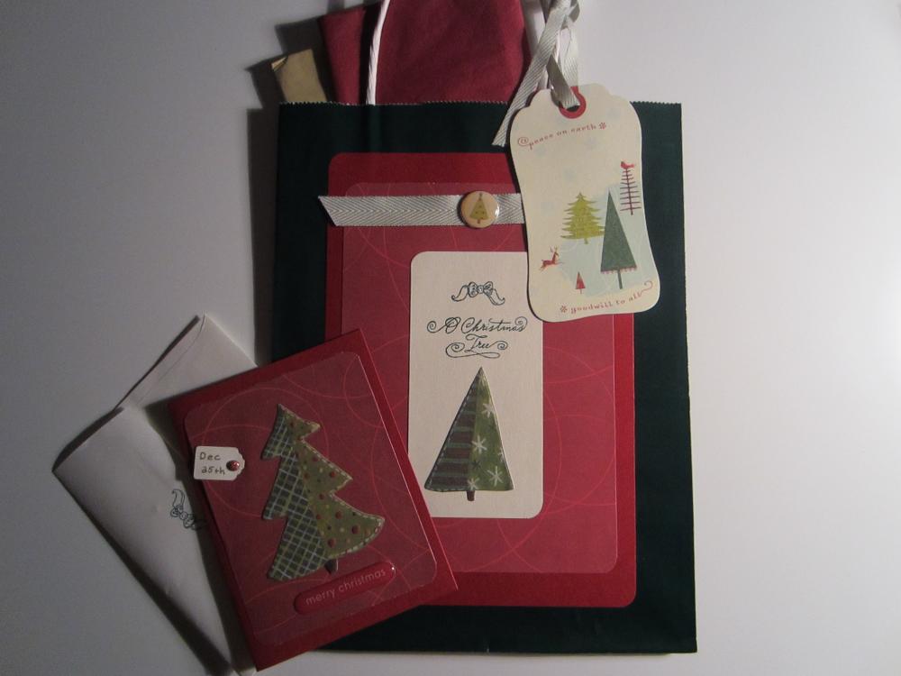 Handmade Christmas Gift Bag With Tags And Tissue And Matching Greeting Card